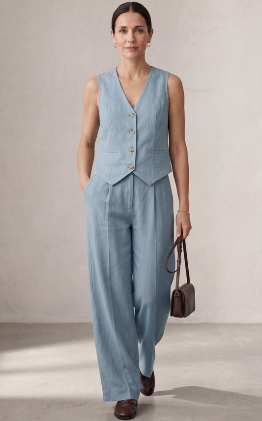 Aira | Conjunto elegante de dos piezas con chaleco y pantalón de pierna ancha