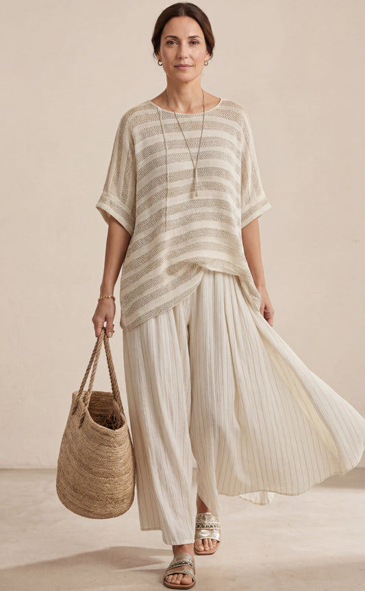 Graziella | Top a rayas de bambú natural y pantalones fluidos