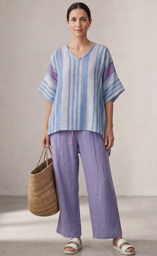 Carlena | Top elegante en lavanda y azul cielo con pantalón