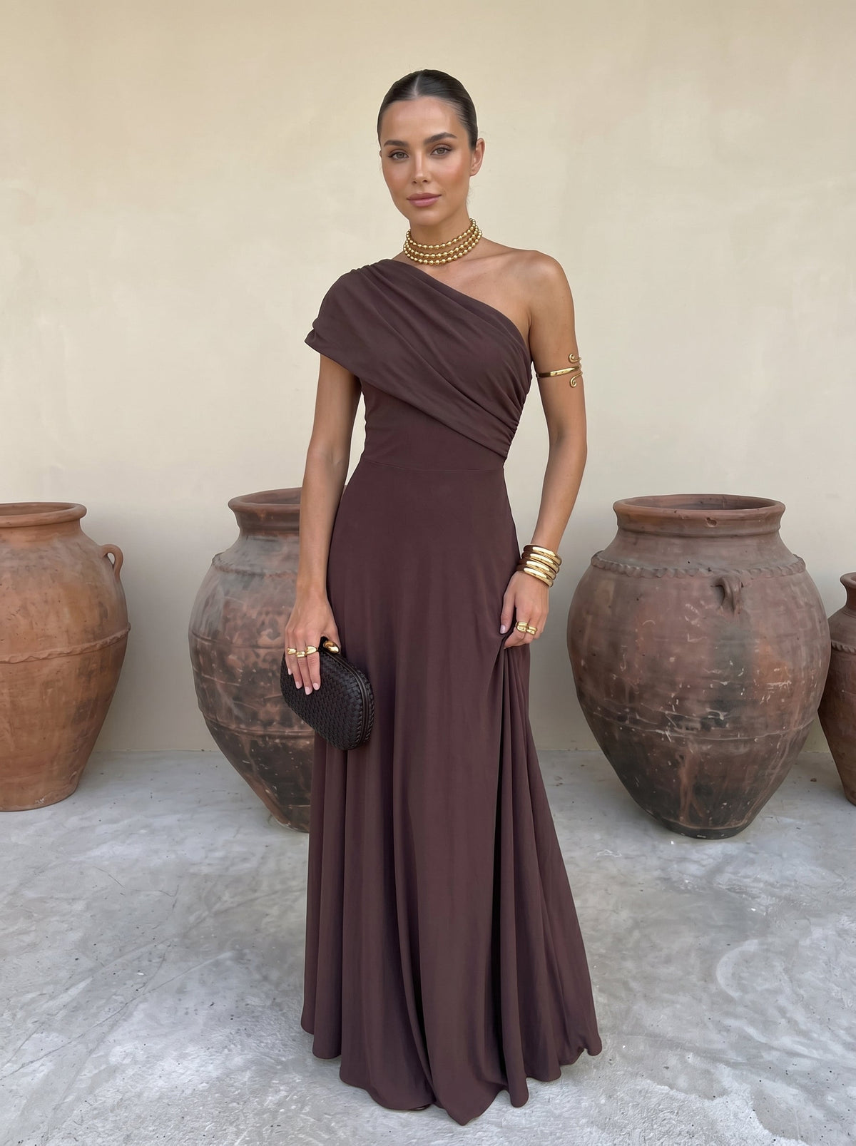 Córdoba | Vestido largo hombros descubiertos en tres tonos