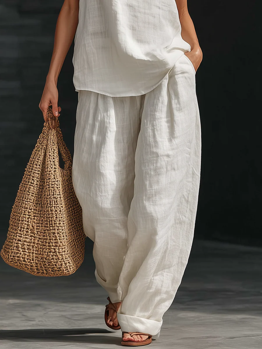 Vega | Conjunto de lino con escote en V y pantalón fluido