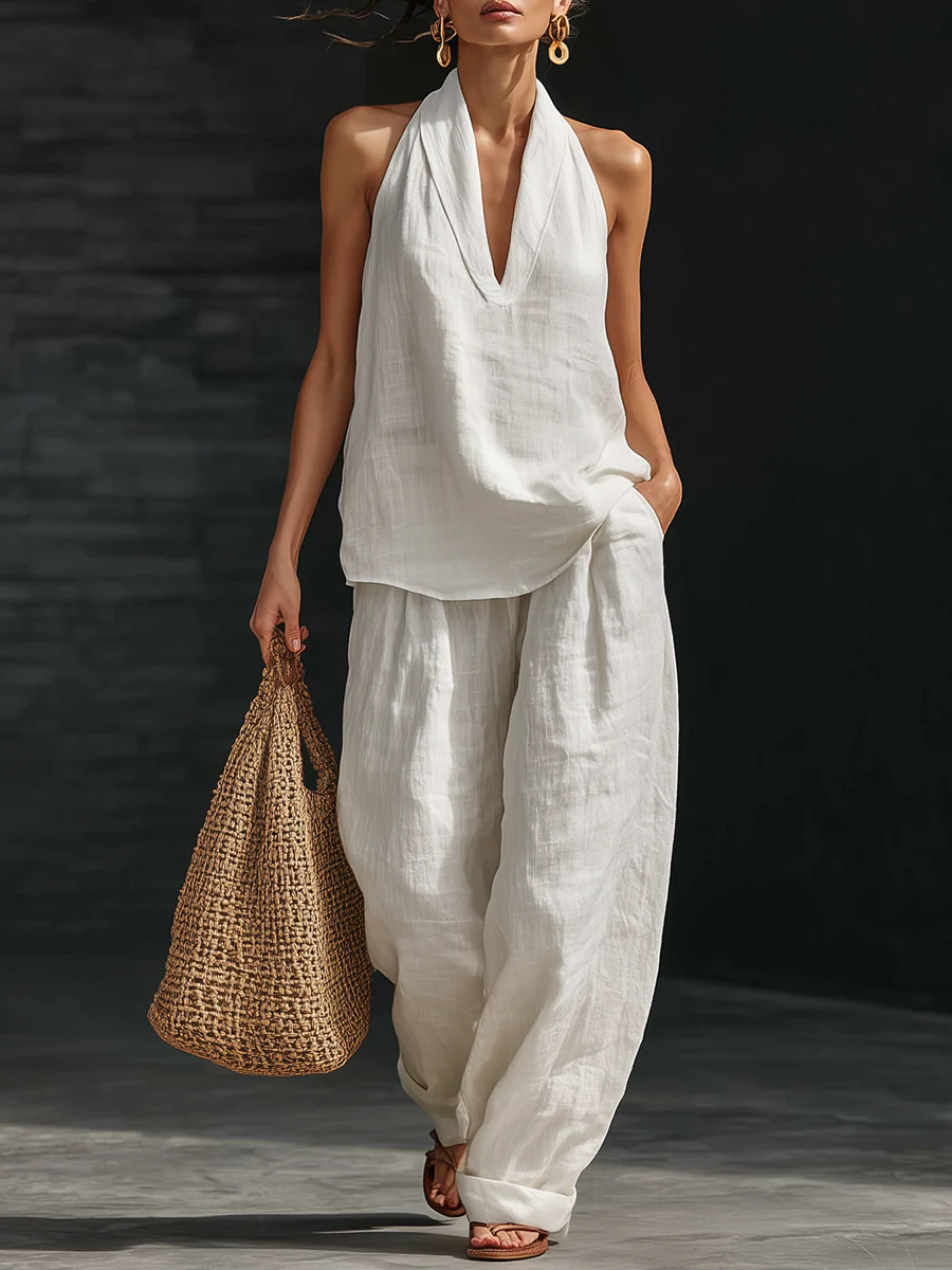 Vega | Conjunto de lino con escote en V y pantalón fluido