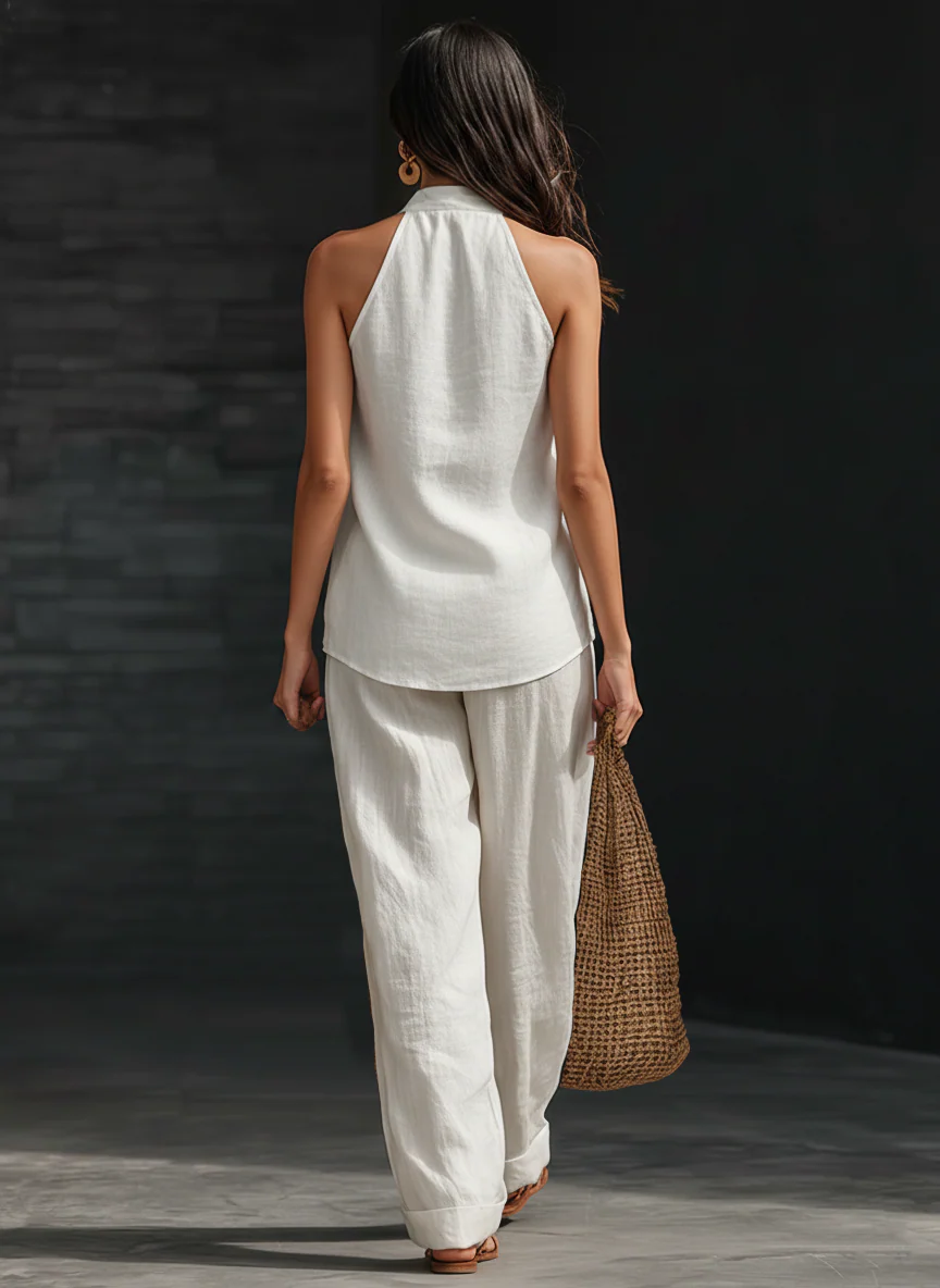 Vega | Conjunto de lino con escote en V y pantalón fluido