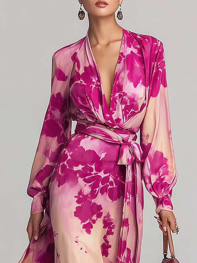Yulia | Vestido floral rosa con cinturón