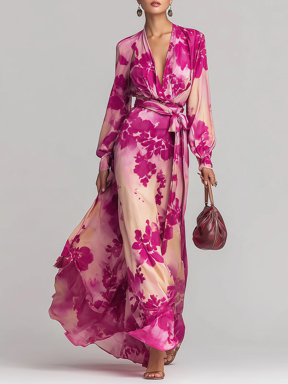 Yulia | Vestido floral rosa con cinturón