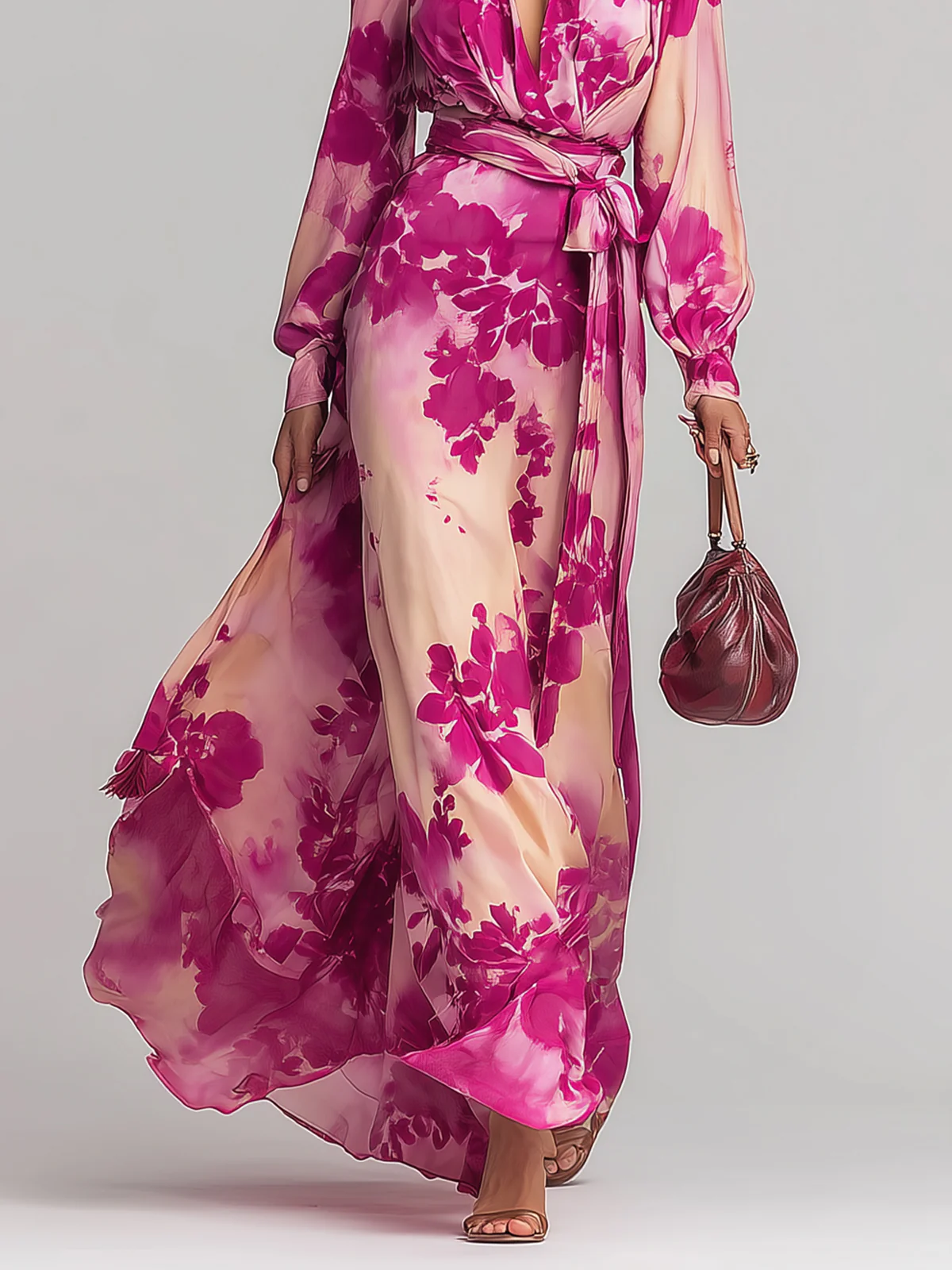 Yulia | Vestido floral rosa con cinturón