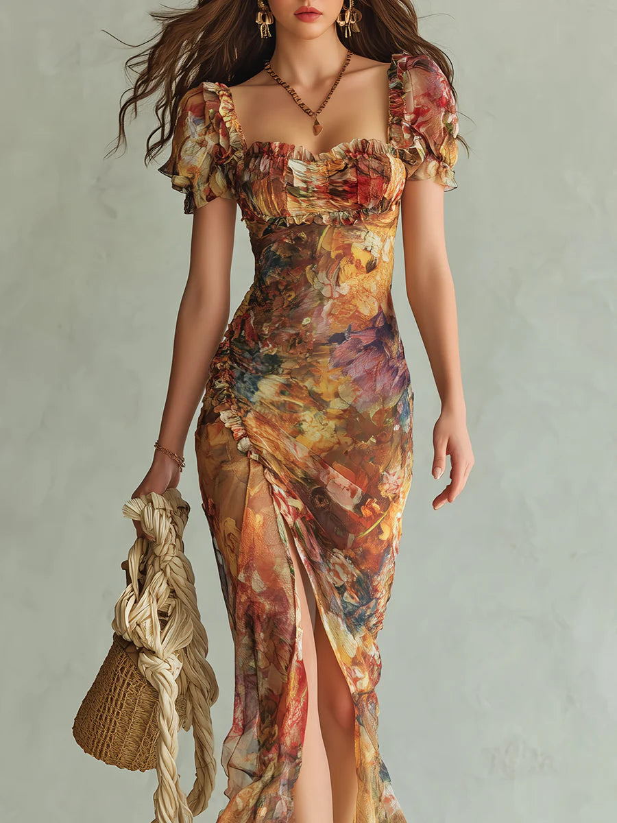 Viola | Vestido largo con estampado de pintura