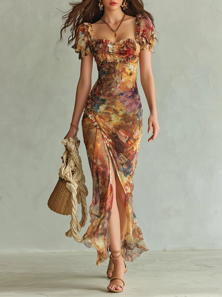 Viola | Vestido largo con estampado de pintura