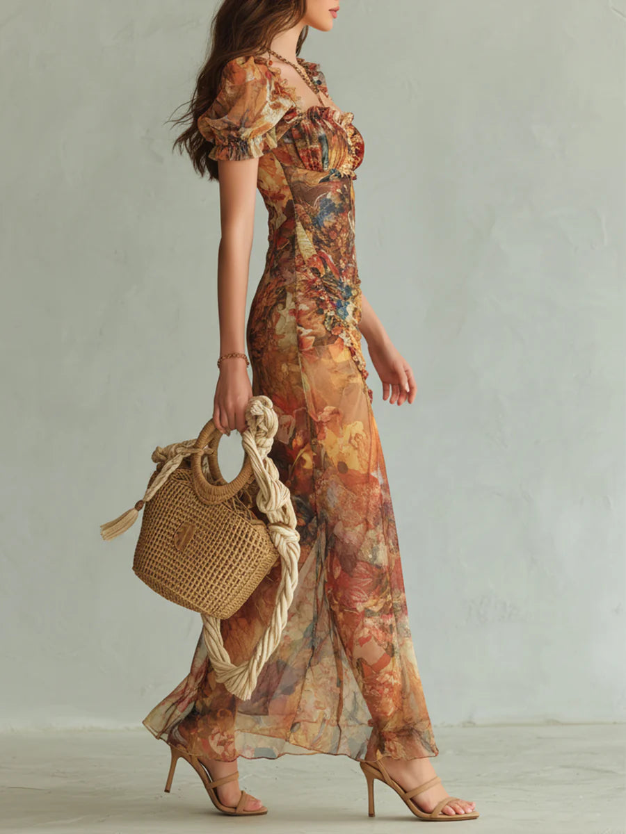 Viola | Vestido largo con estampado de pintura