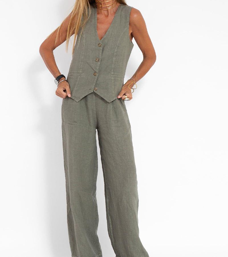 Aira | Conjunto elegante de dos piezas con chaleco y pantalón de pierna ancha