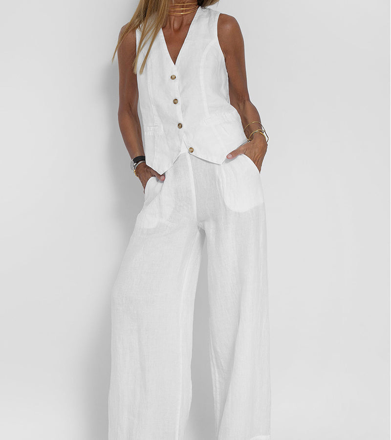 Aira | Conjunto elegante de dos piezas con chaleco y pantalón de pierna ancha