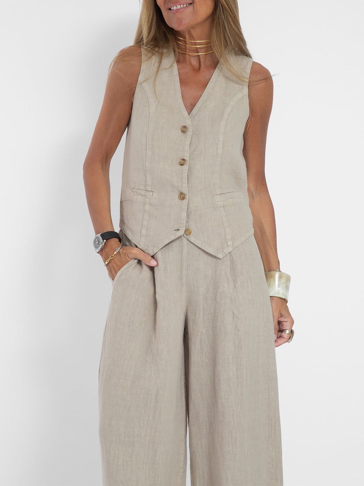 Aira | Conjunto elegante de dos piezas con chaleco y pantalón de pierna ancha