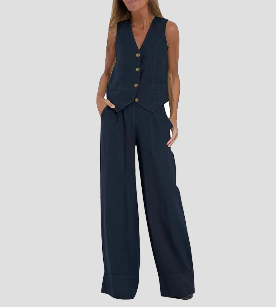 Aira | Conjunto elegante de dos piezas con chaleco y pantalón de pierna ancha