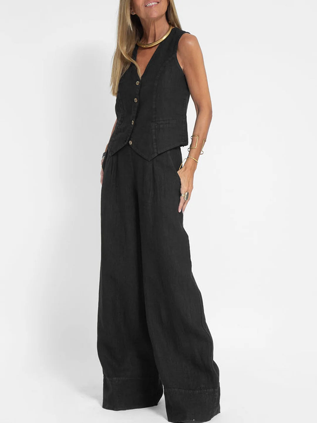 Aira | Conjunto elegante de dos piezas con chaleco y pantalón de pierna ancha