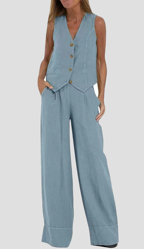 Aira | Conjunto elegante de dos piezas con chaleco y pantalón de pierna ancha