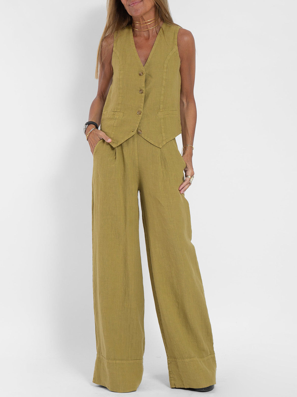 Aira | Conjunto elegante de dos piezas con chaleco y pantalón de pierna ancha