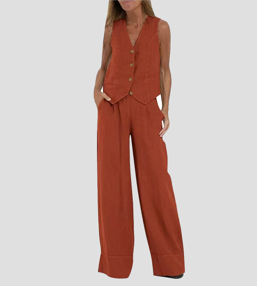 Aira | Conjunto elegante de dos piezas con chaleco y pantalón de pierna ancha